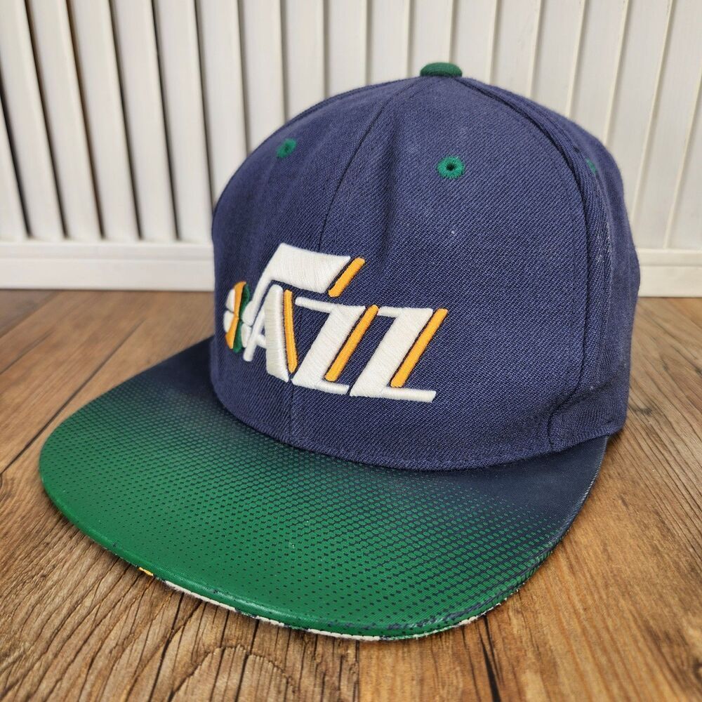 Utah Jazz Mitchell Ness Snapback Hat Cap Blue Green Fade NBA Wool Blend Ground 2
